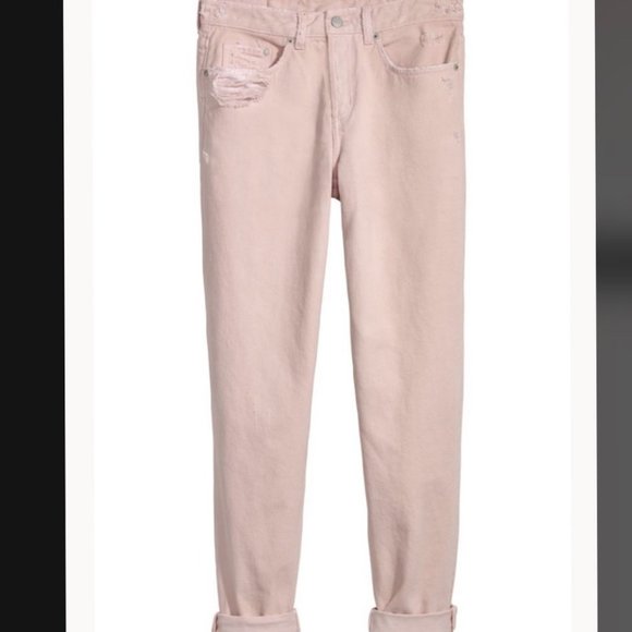 H&M Boyfriend Look Distressed Salmon Demin Jeans Size 2 NWT - Picture 3 of 9
